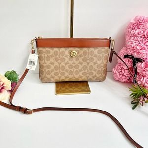 NEW COACH Polly Signature Logo Crossbody Bag in Tan/Rust